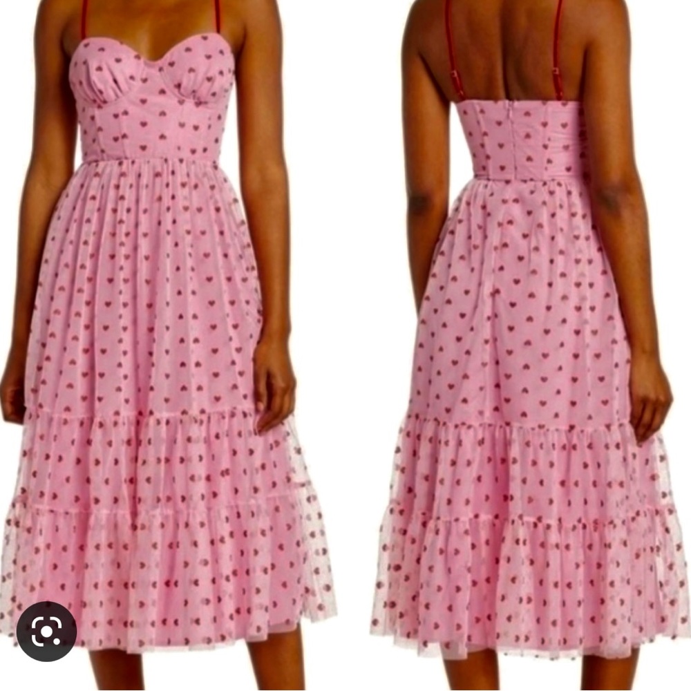 Betsey Johnson Valentine's Metallic Heart Print Mesh Midi Dress